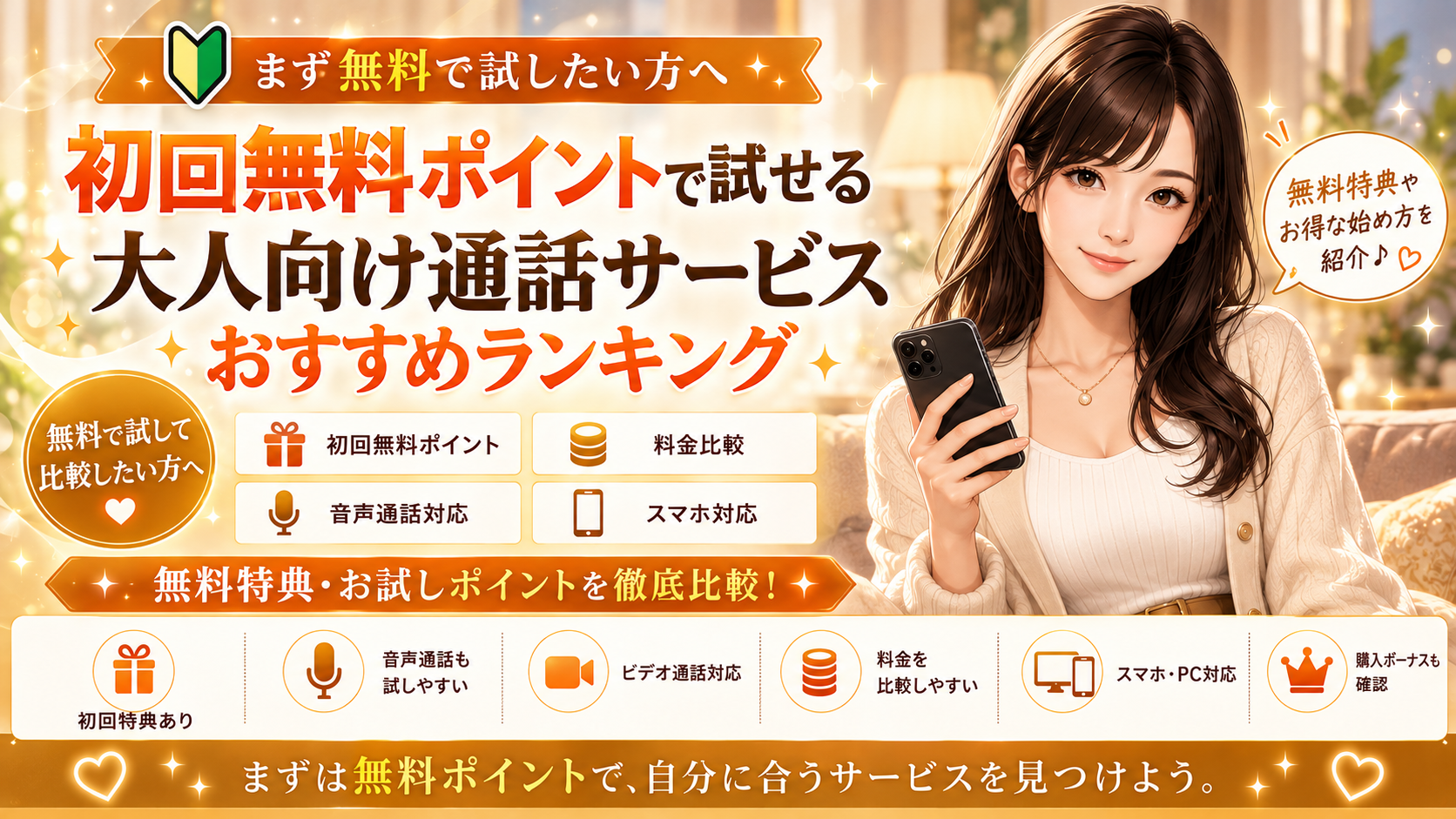 初回無料ポイントで試せる大人向け通話サービスおすすめランキング